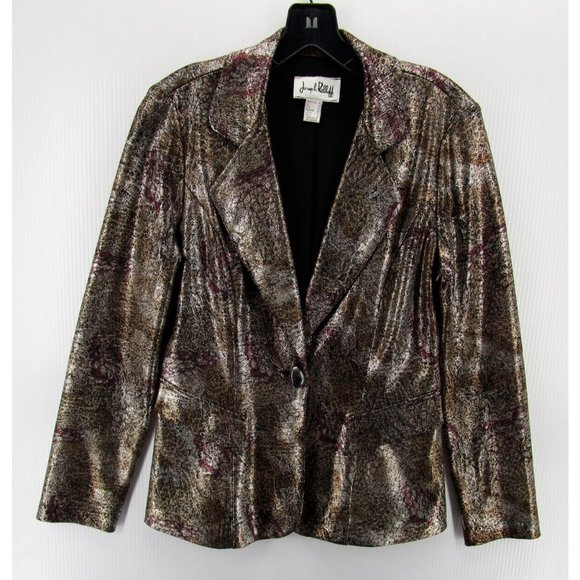 Joseph Ribkoff Jacket 6 Blazer Coat Snake Skin Career Shiny 1 Button - Picture 1 of 10